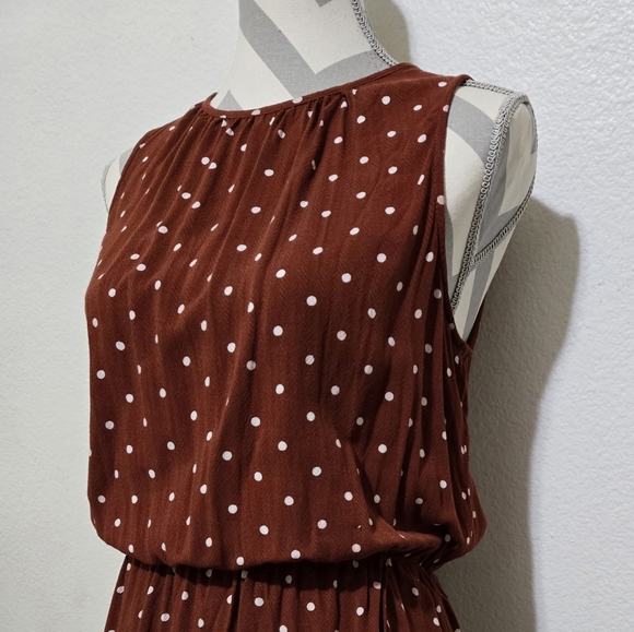 Target A NEW DAY Brown & White Polkadot Sleeveless Dress w/ High-Low Wrap Skirt - Picture 5 of 14